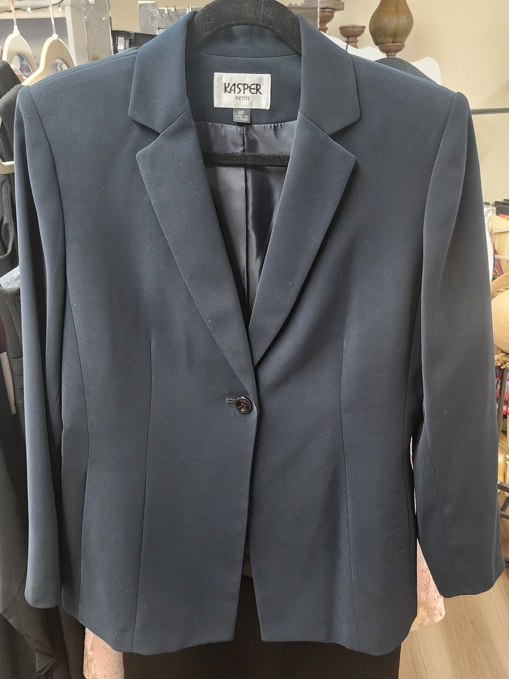 Kasper Petite Navy Single-Button Notch Lapel Blazer